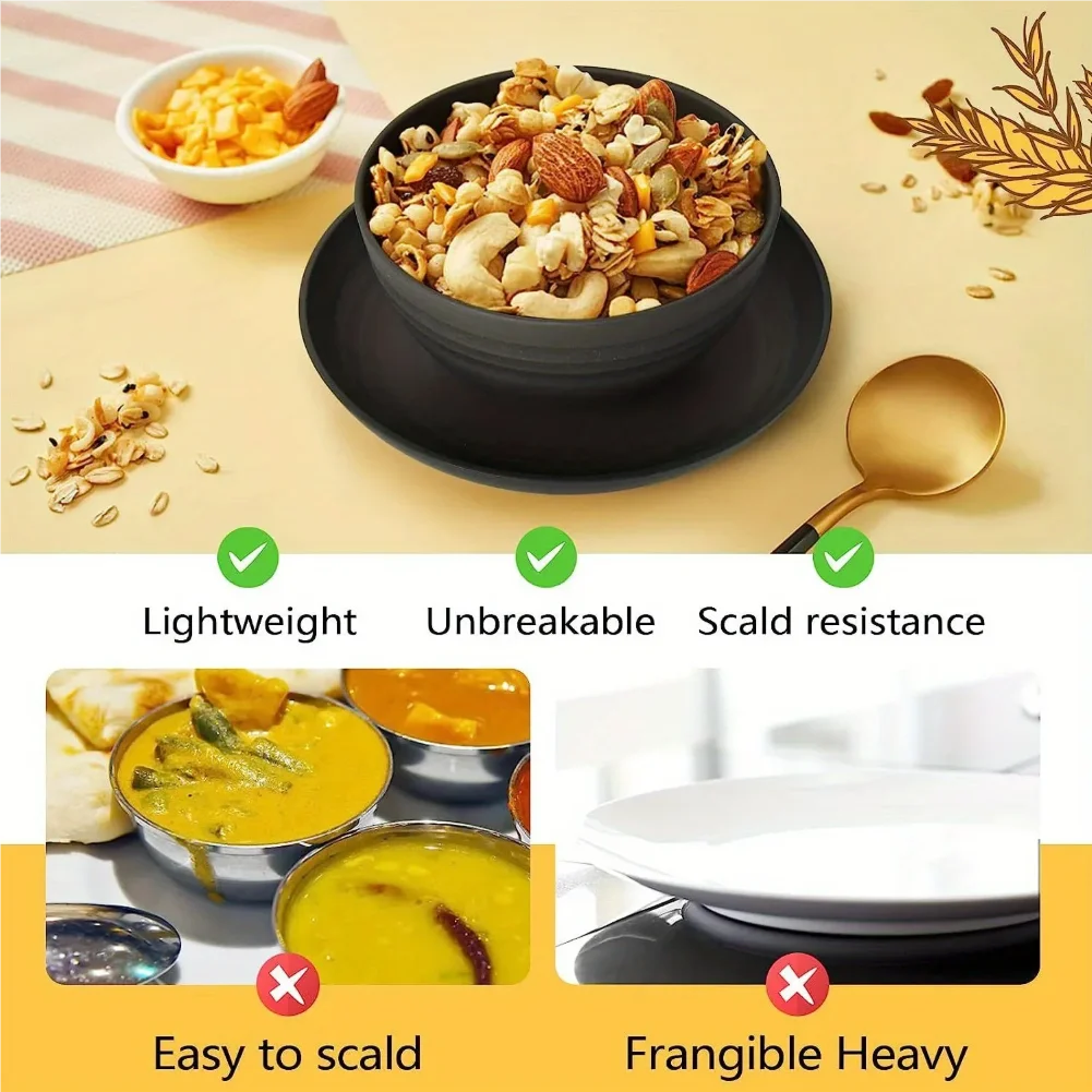 New 16 Pieces/set of Non Fragile Meal Plates, Wheat Straw Dishes, Tableware Set, Microwave Dishwasher, Safe, Reusable Tableware Zpaxo