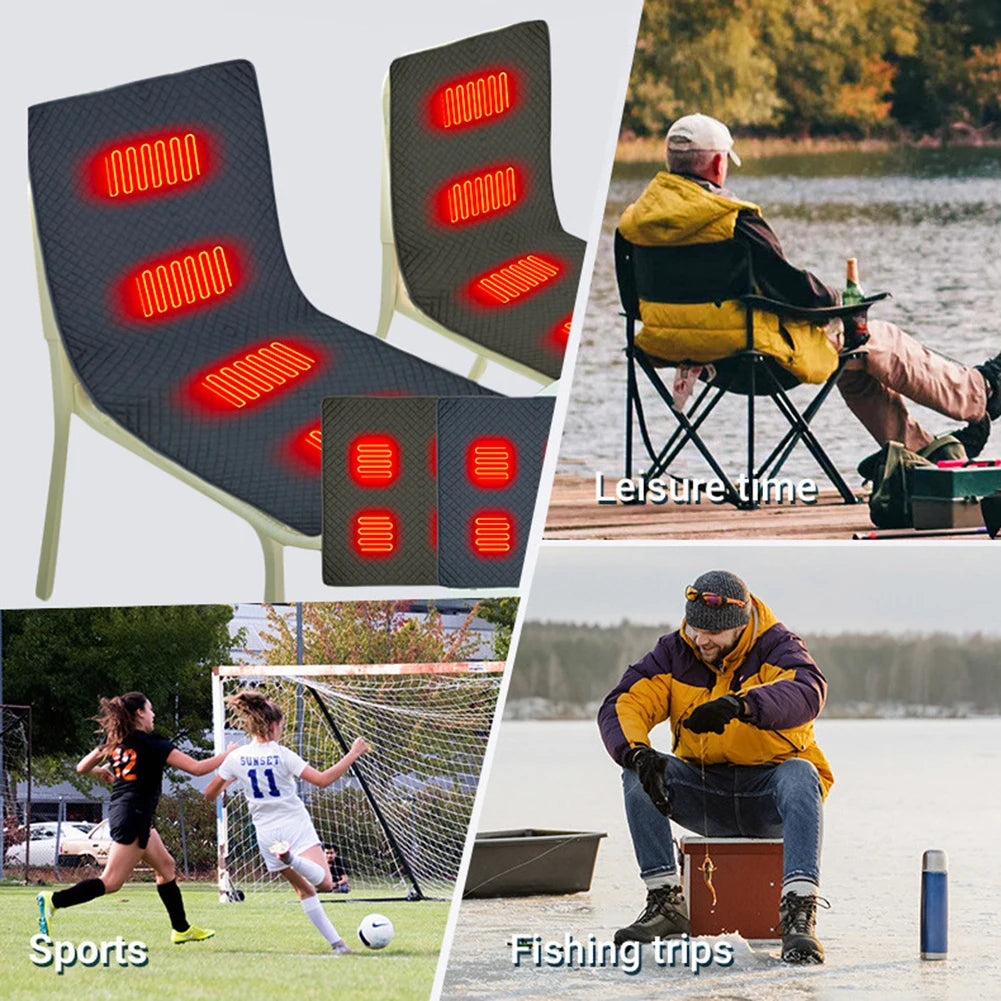 Camping Chair Heated Cushion 3 Adjustable Temperature Heated Chair Cushion Type C/USB Charging for Outdoor Travel 4 Heated Areas Zpaxo