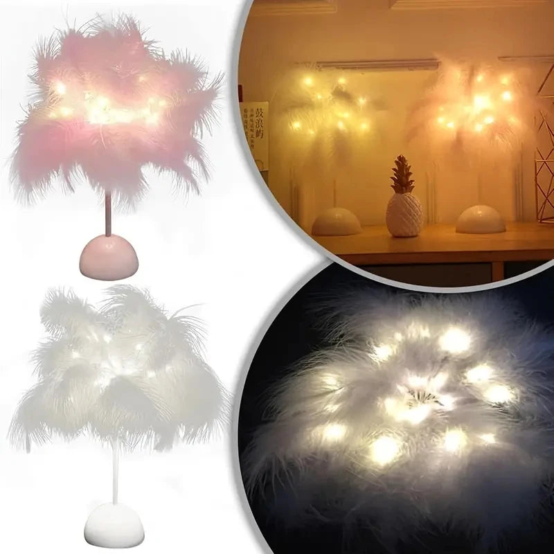 Feather Design LED Table Lamp Kids Battery-powered Portable Ideal Zpaxo