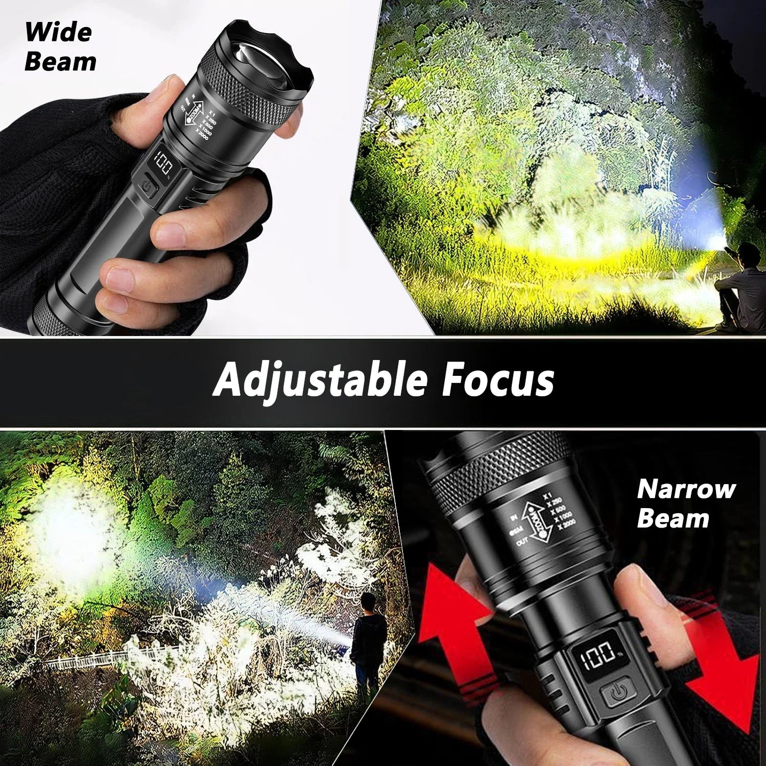 P50 LED Tactical Flashlight 2000LM Zoomable Waterproof EDC Torch