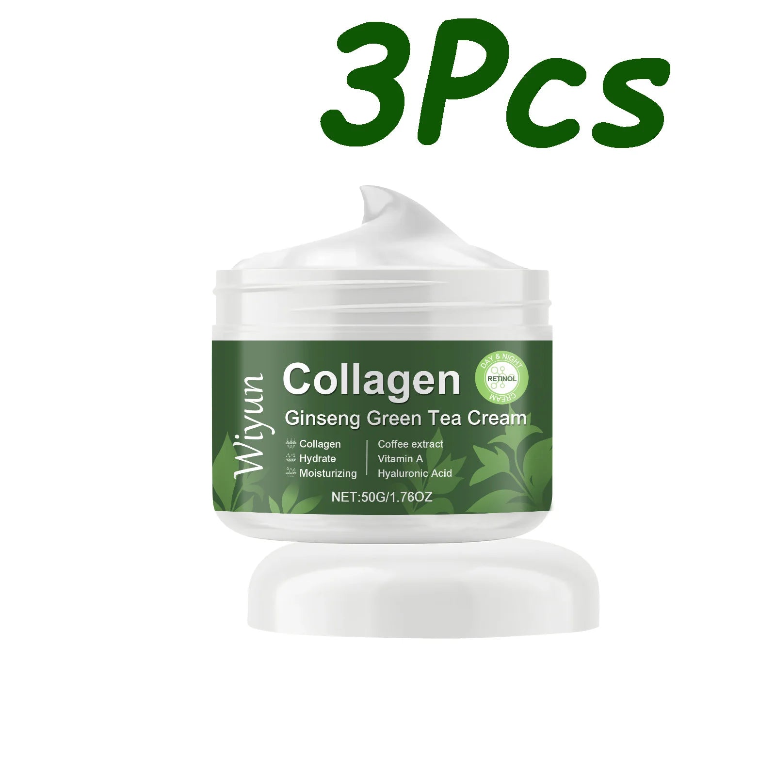 WIYUN Collagen Ginseng Green Tea Anti-Aging Face Cream 50g Anti-Aging Face Cream Zpaxo 3 x 50g Boxed