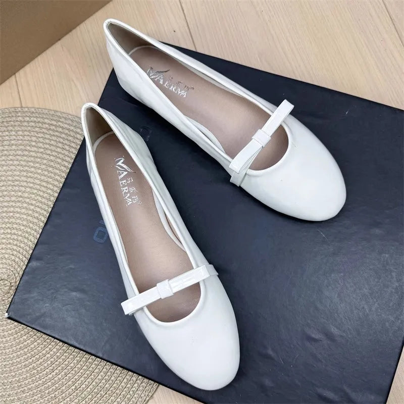 Flat Shoes for Women 2025 New Round Toe Spring and Autumn Bow Ballet Shoes, Shallow Mouth Plus Size Women's Shoes 44 Loafers Zpaxo