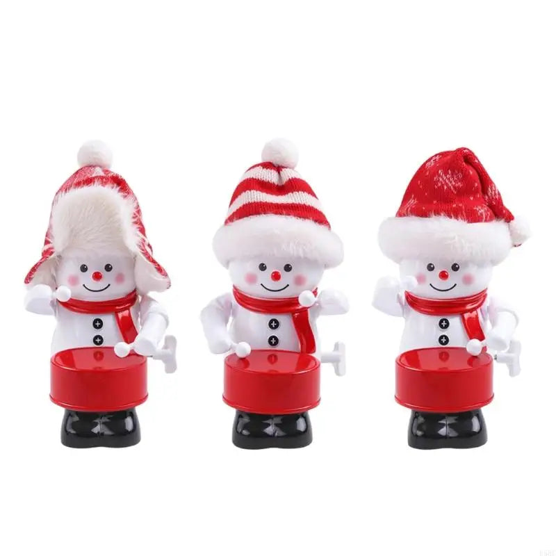 Playful Snowman Drumming Ornament Resin Musical Wind Up Toy Christmas
