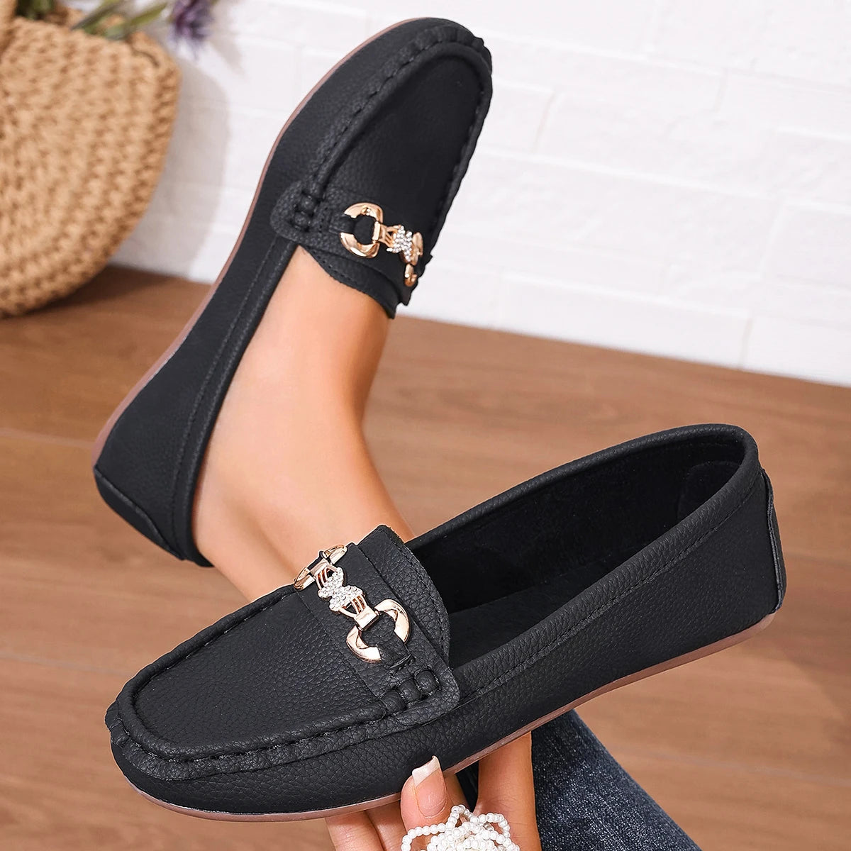 2025 New Women Loafers Slip on Mary Jane Shoes Spring Autumn Fashion Shoes Women Round Toe Solid Soft Sole Flat Sneakers Women Zpaxo black 37