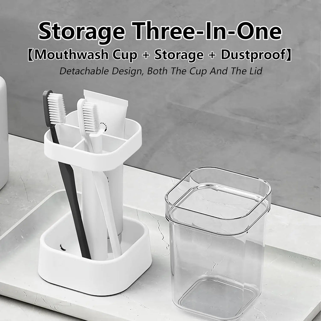 3-in-1 Countertop Toothbrush Holder with Cover & Toothpaste Slot