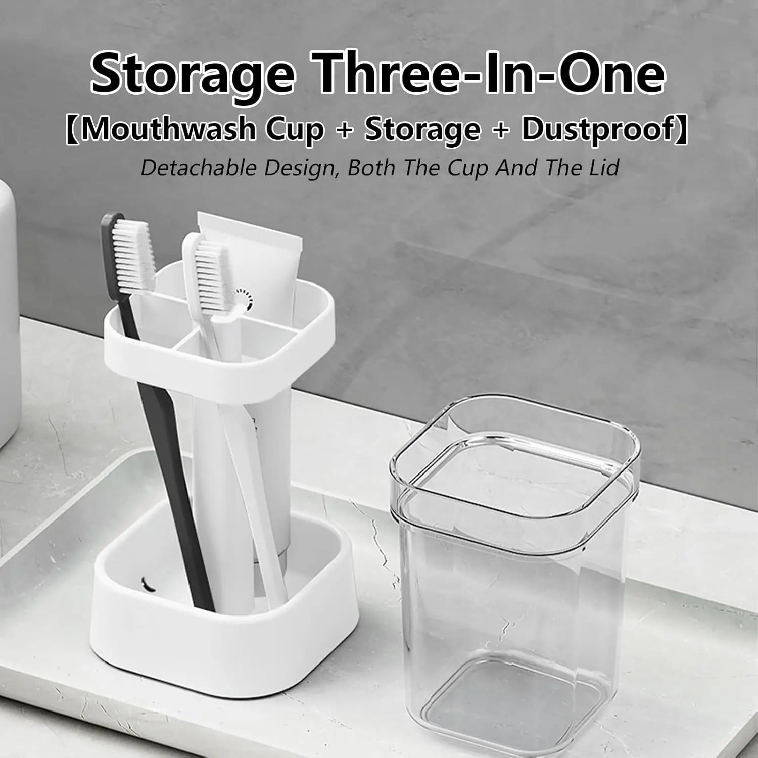 3-in-1 Countertop Toothbrush Holder with Cover & Toothpaste Slot