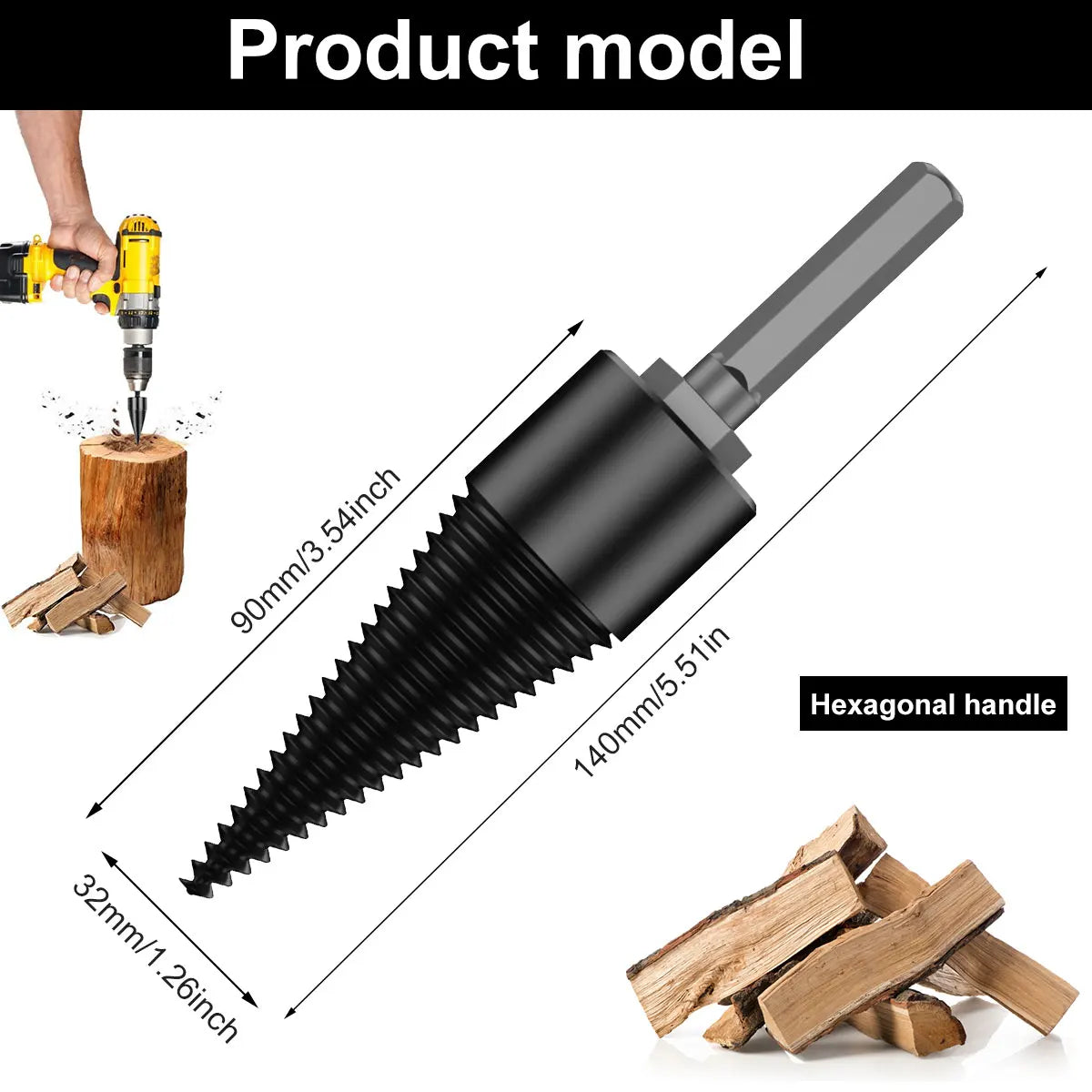 1/2PC Firewood Log Splitter 32/42mm Sturdy High-Carbon Steel Wood Log Splitter Screw Cones Drill Bit with Hex/Round/Square Shank Zpaxo Type B-2