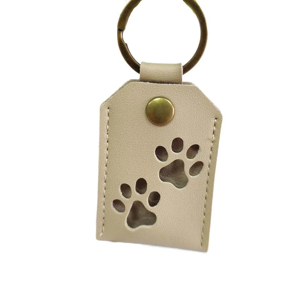 Cat Dog Claw Pet Hair Storage Bag Puppy PU Leather Pet Hair Keychain DIY Handmade Memorial Dogs Paw Pendant Hanging Accessory Zpaxo StyleA Khaki