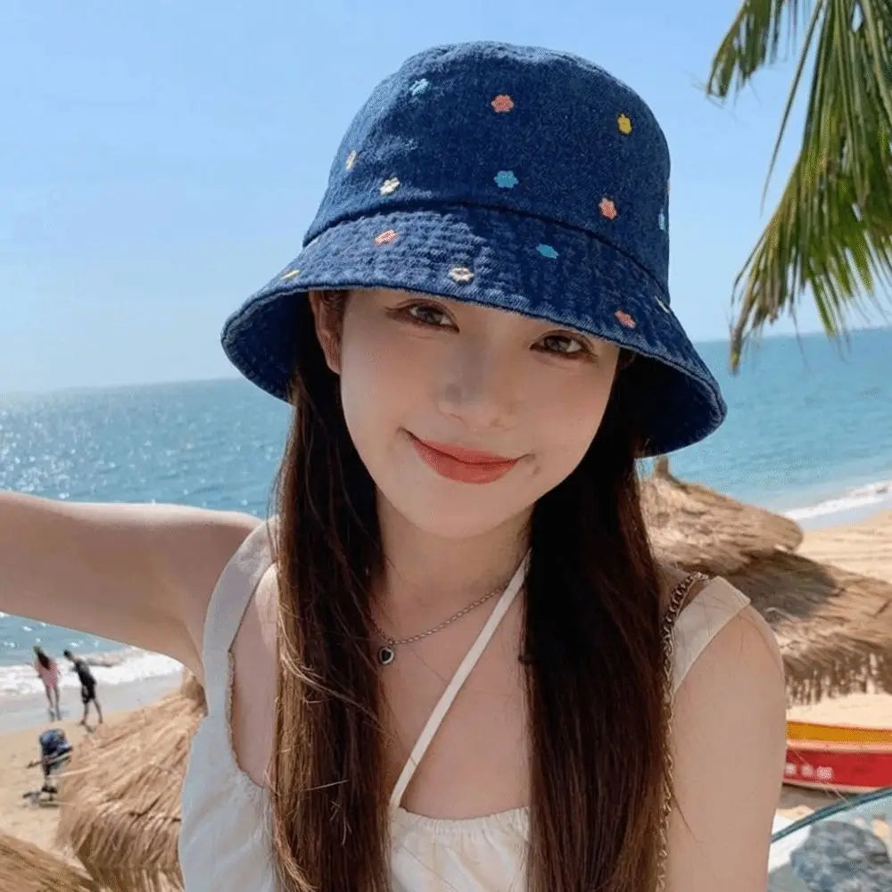 New Sun Protection Flower Embroidery Cowboy Hat Windproof Retro Big Brim Sun Hat All-match Sun Cap Spring Zpaxo