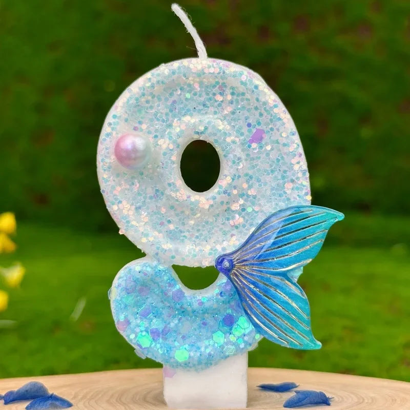 New DIY Digital Birthday Candles Cake Mermaid Tail Glitter Candle Decoration Baking Supplies for Wedding Anniversary Celebration Zpaxo 9