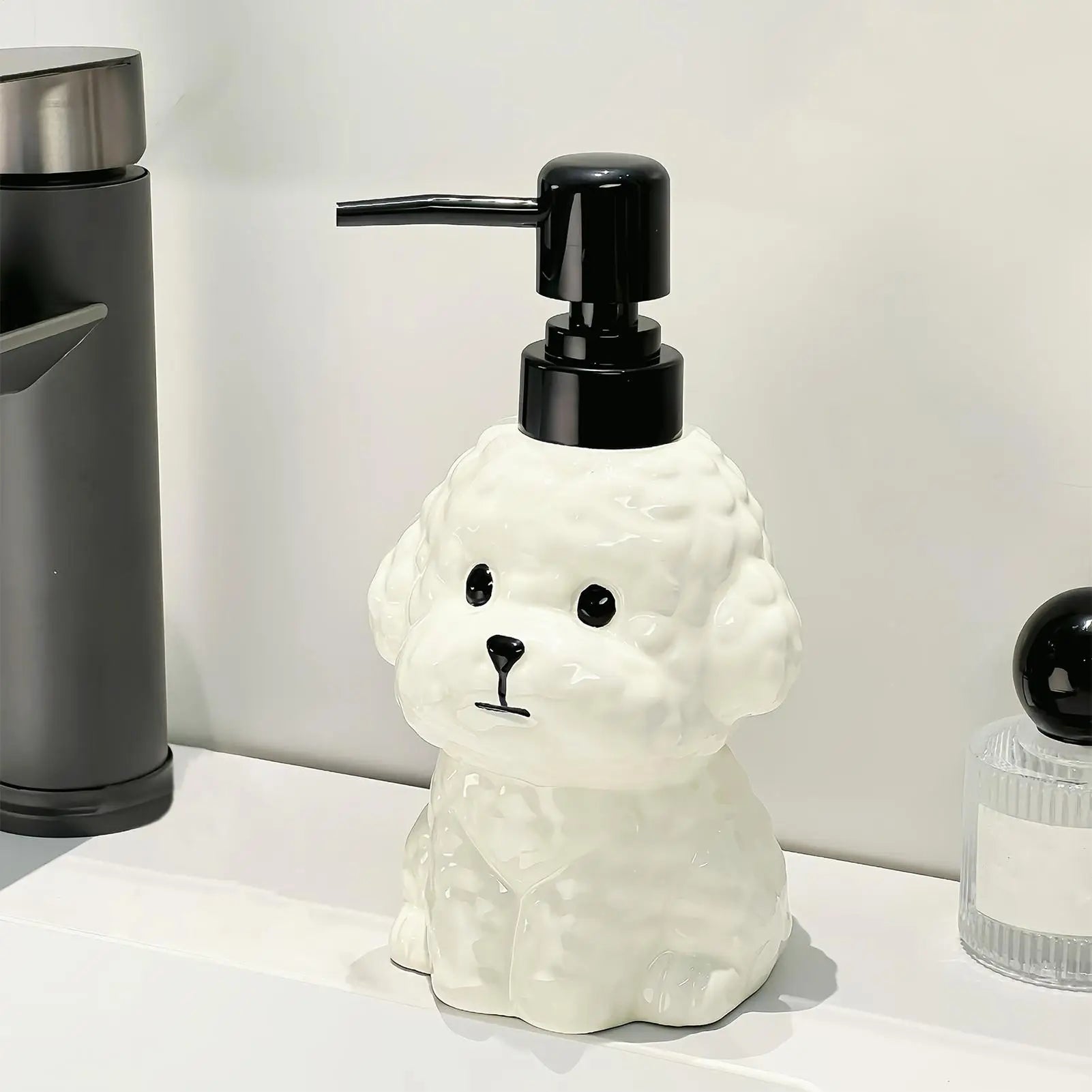 Soap Dispenser Dog Shape Ceramic Refillable Liquid Lotion Container