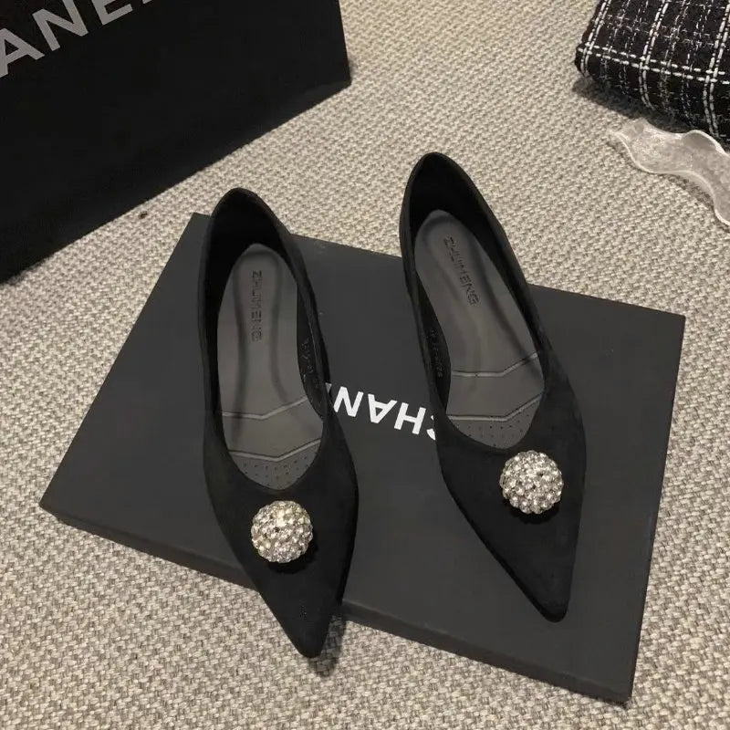 Flat shoes for women Spring Autumn 2025 new rhinestone pointed toe velvet shallow comfort plus size 42 43 44 women's shoes Zpaxo