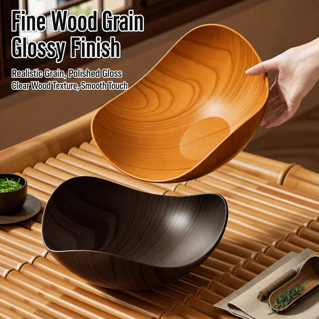 Triangular Wood Grain Fruit Bowl – Retro Snack Serving Platter