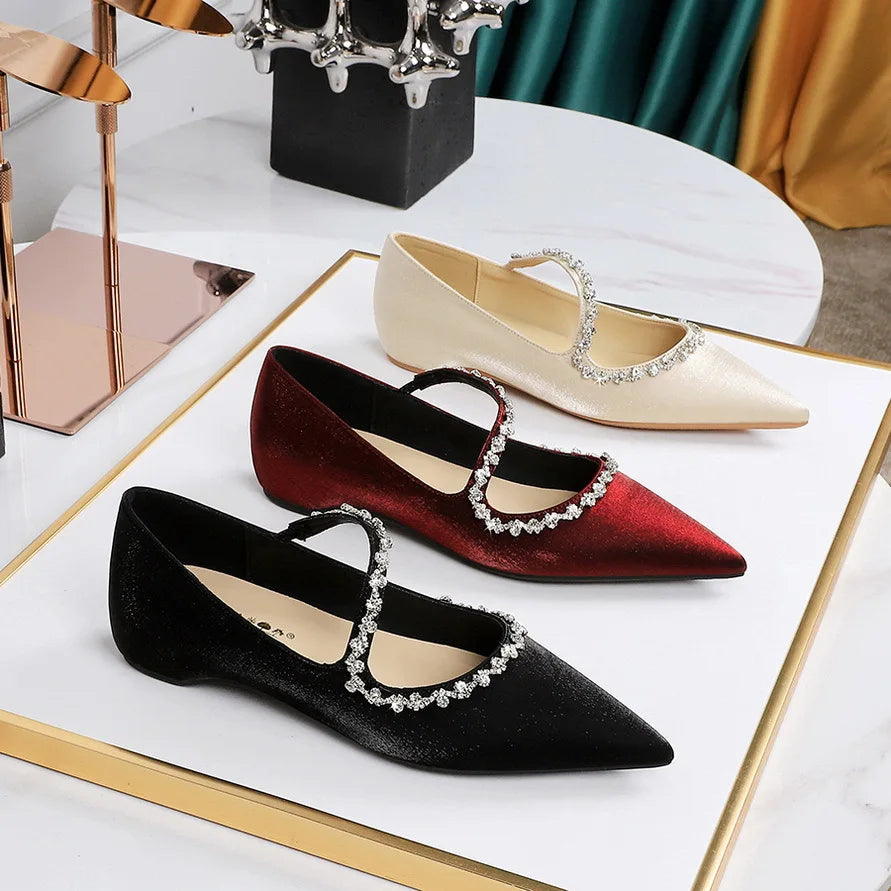 Flat shoes for women spring autumn 2025 new pointed toe women's shoe rhinestone metal inner height increasing slope ladies shoes Zpaxo