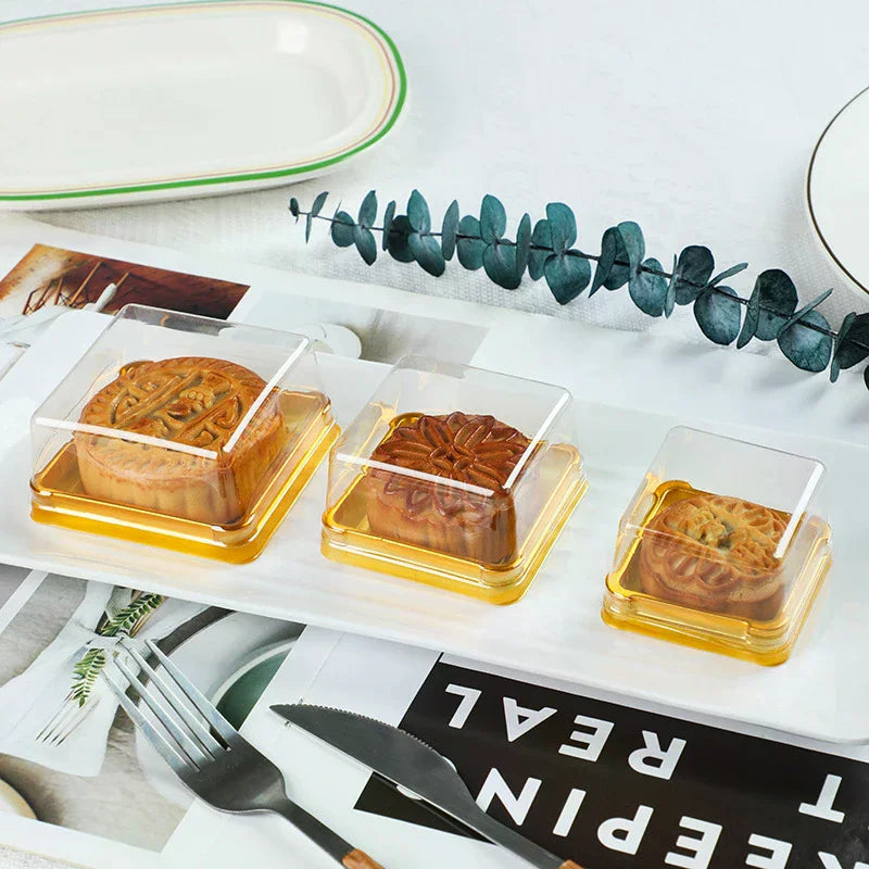Dessert Egg-yolk-puff Boxtransparent Gold Square Plastic Mooncake Zpaxo