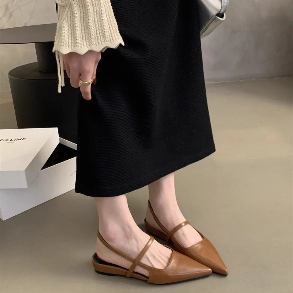 Women Sandals Shoes Pointed Toe 2025 Spring Fashion Shallow Footwear Zpaxo Brown 38