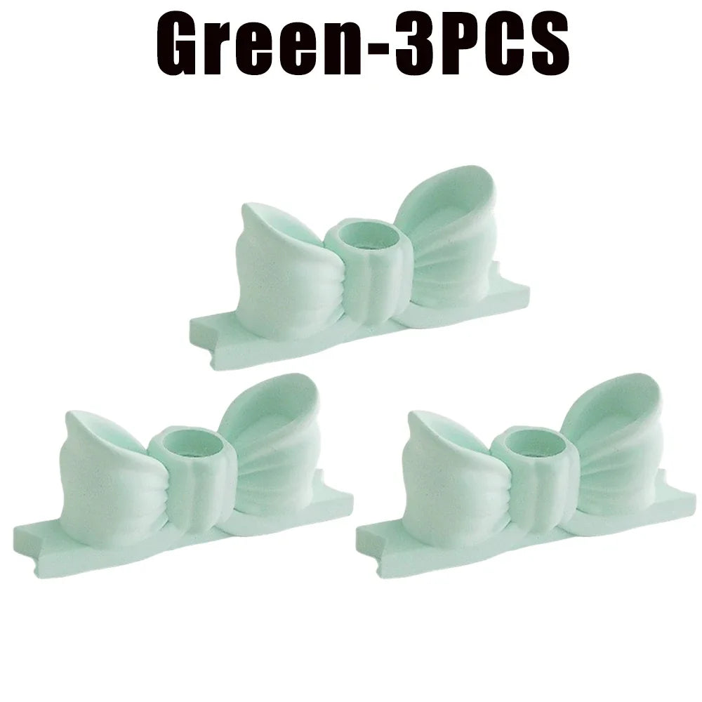 Gypsum Bow Candle Holder Long Candlestick Wedding Birthday Party Home Zpaxo Green-3PCS