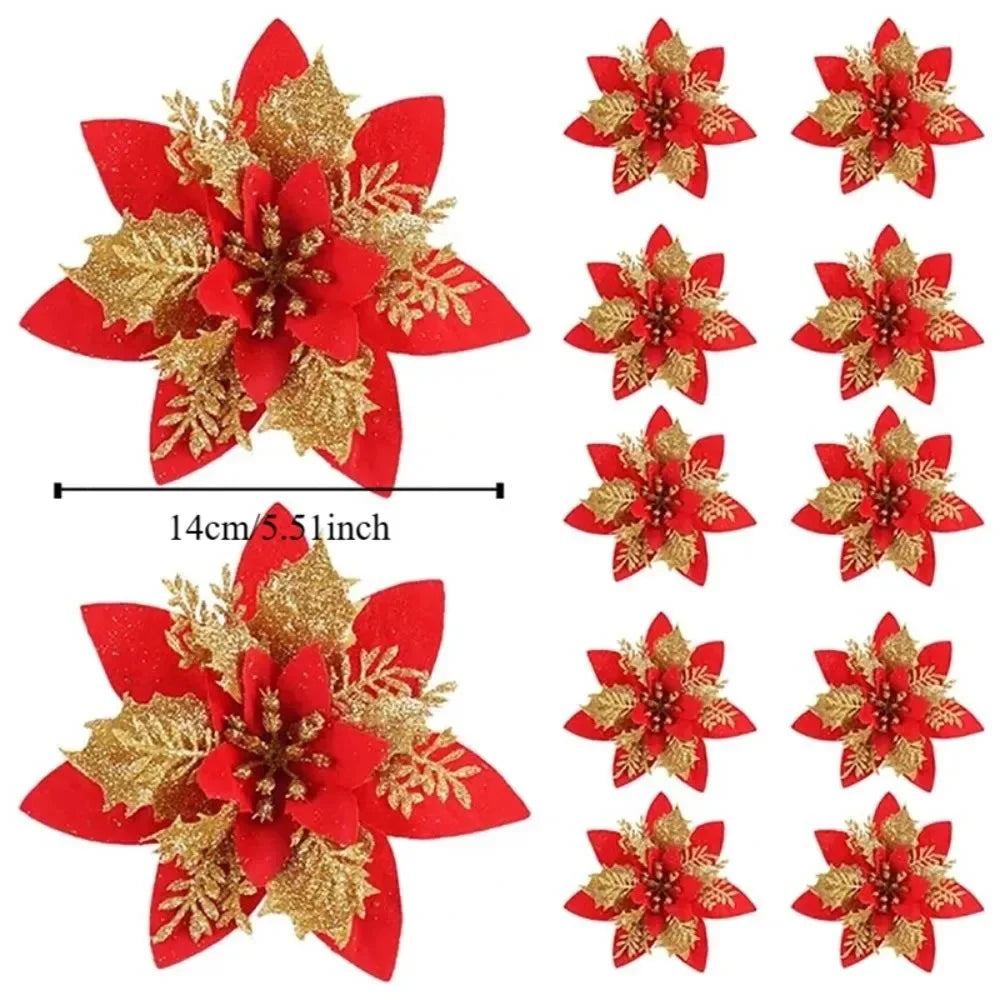 10-Pack Glitter Christmas Flower Ornaments – 14cm Snowflake Style Christmas Ornaments Zpaxo