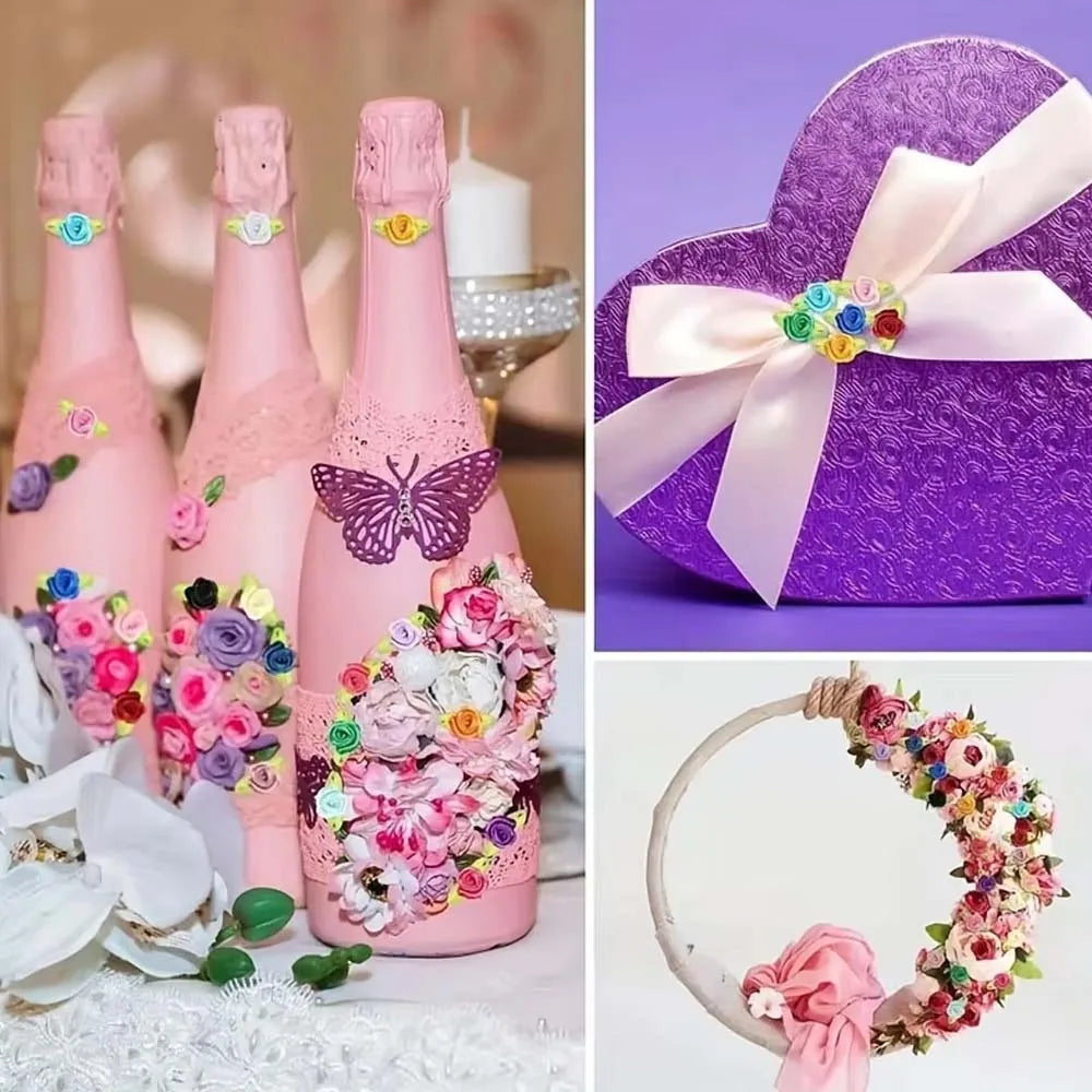 50pcs Artificial Ribbon Roses & Leaves – DIY Craft Decor Artificial Craft Flowers Zpaxo