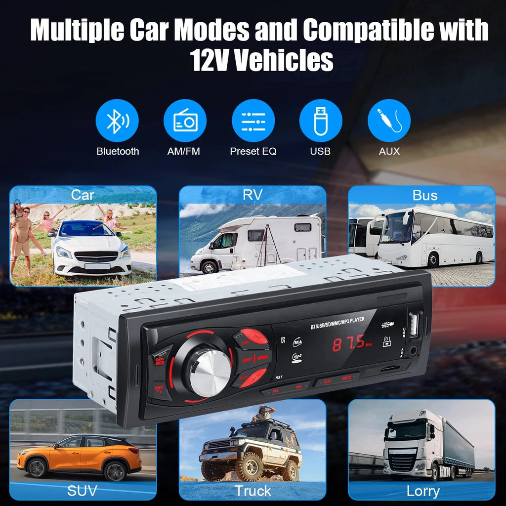 PHONEPACE Bluetooth Car Stereo 4x15W Audio FM Radio MP3 Player USB SD