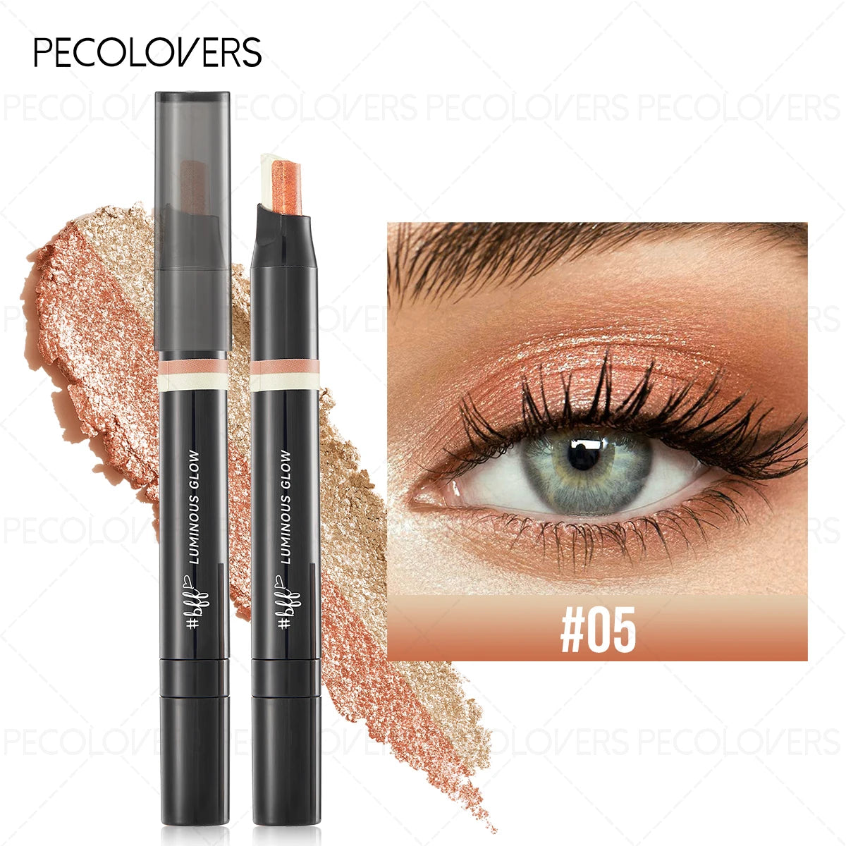 1PC Glitter Double Color Eyeshadow Stick Metallic Gradient Waterproof Two Tone Long Lasting Shimmer Shadow Pen 2 in 1 Eye Makeup Zpaxo 05