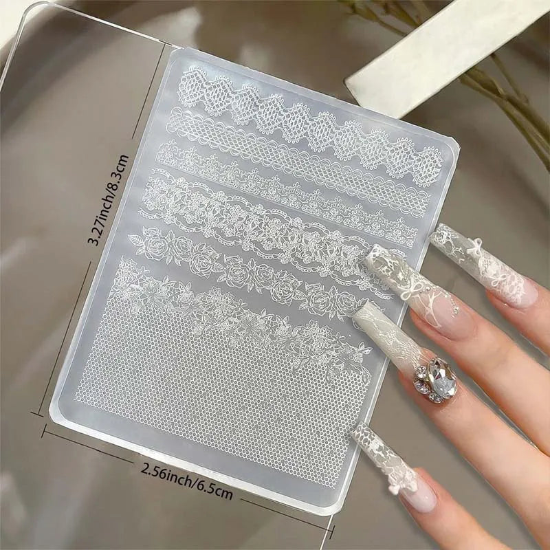 3D Lace Design Nail Art Silicone Mold Ultra-thin Transparent White