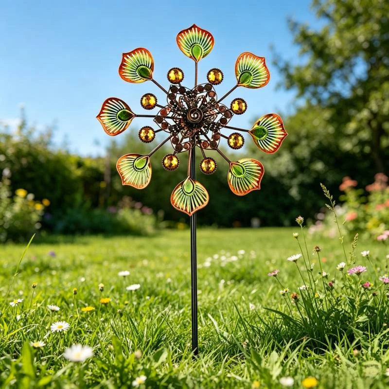 Peacock Tail Wrought Iron Windmill Garden Ground-mounted Outdoor