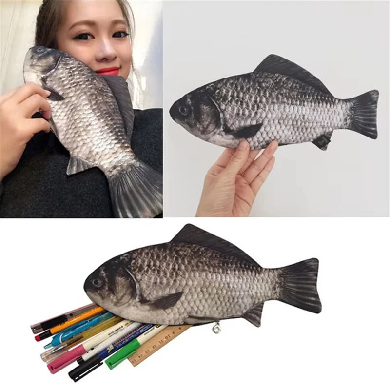 Carp Pen Bag Realistic Fish Shape Pencil Bag Stationery Bag Make-up Pouch With Zipper Back To School Pencil Pouch Pen Bag Zpaxo