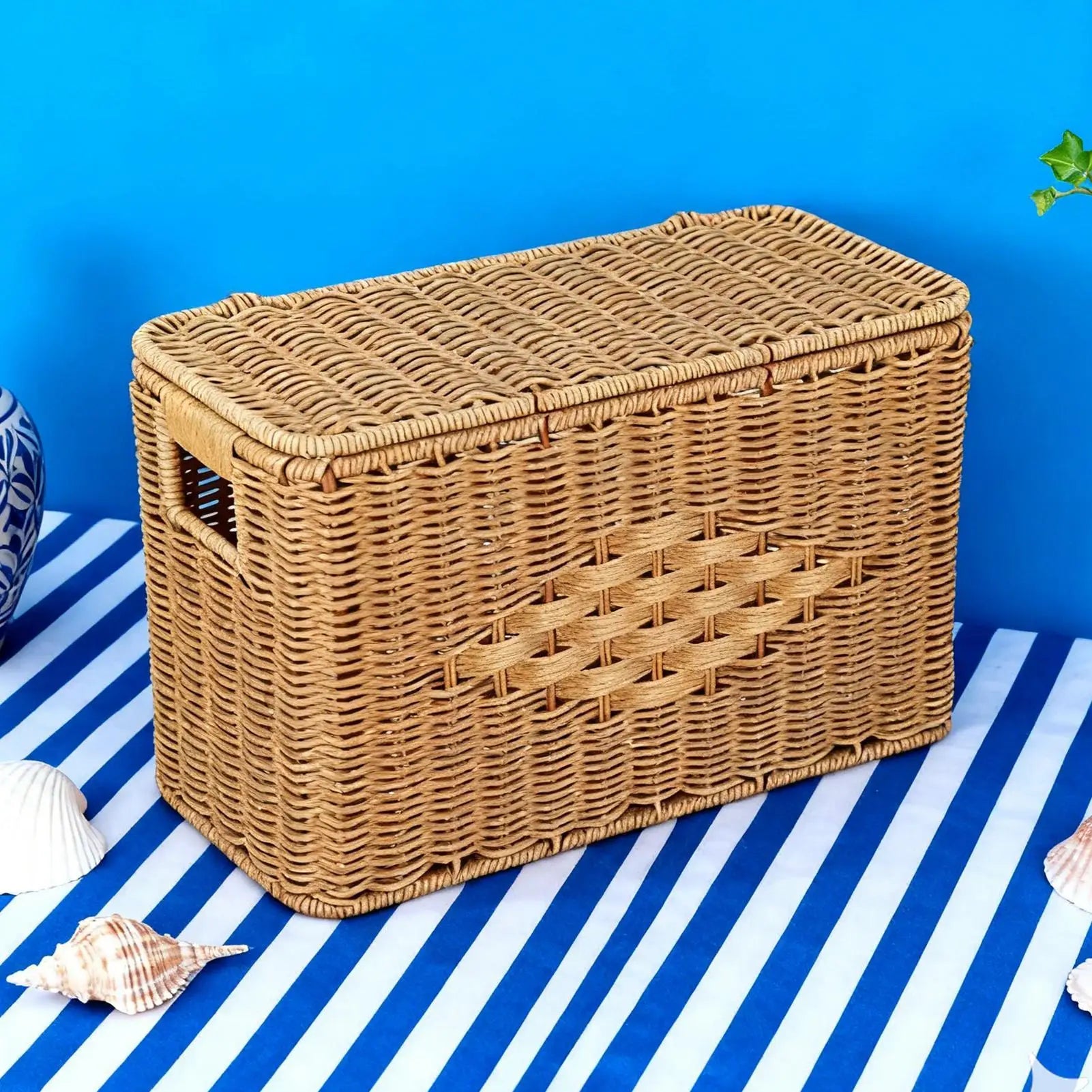 Slim Storage Basket with Lid Dustproof Tall Slim Woven Home Storage Bin Basket for Dorm Office Apartment Bedroom Living Room Zpaxo