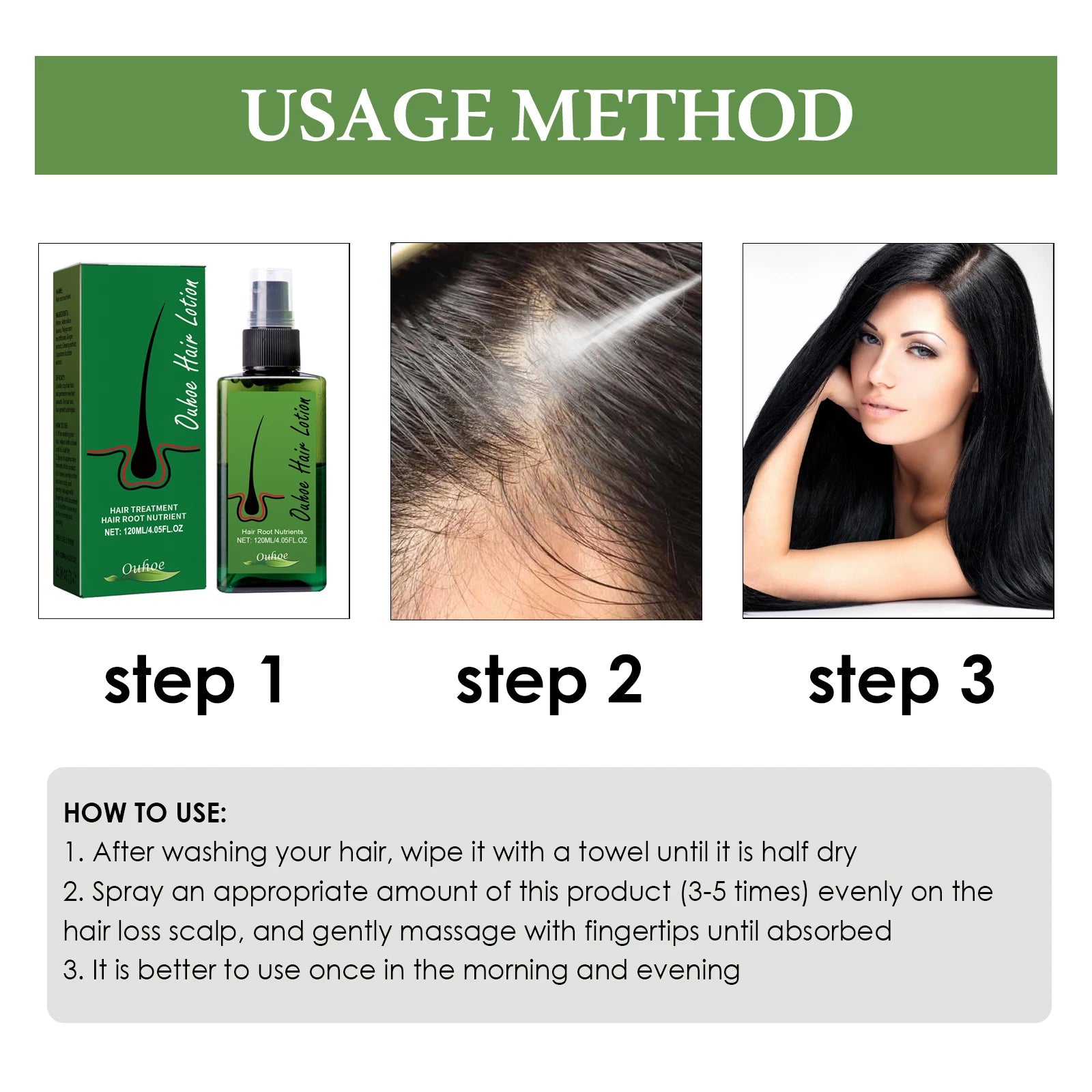 Ouhoe Hair Growth Support Spray with Herbal Extracts Nourishing Scalp Tonic for Thinning Hair Strengthen Roots Shine 120ml Zpaxo