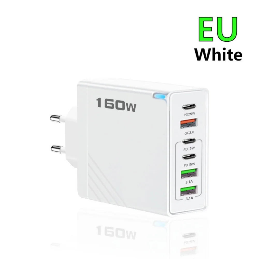 160W USB-C Multi-Port Fast Wall Charger | iPhone & Android USB-C Wall Charger Zpaxo EU White