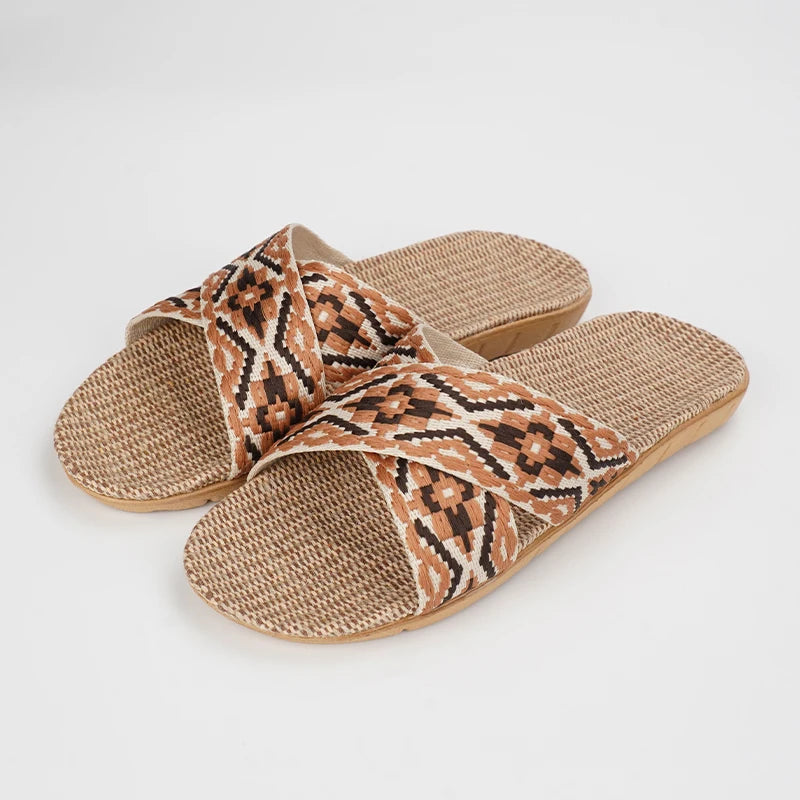 SHAJI Summer Women's Linen Slippers Home Lightweight Indoor Non-slip Zpaxo 2502 Coffee Color 42-43