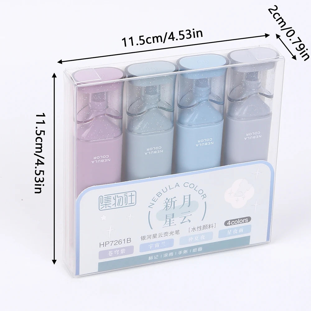 4Pcs Glitter Highlighter Pens Nebula Color Highlighters for Highlighting Students School Office Art Supplies Zpaxo 4Pcs Set