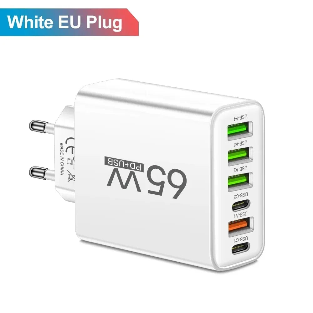 65W USB Charger Fast Charging Adapter for Xiaomi Samsung Huawei P70 iPhone Travel Mobile Phone Quick Charger Adaptor Zpaxo EU Plug White