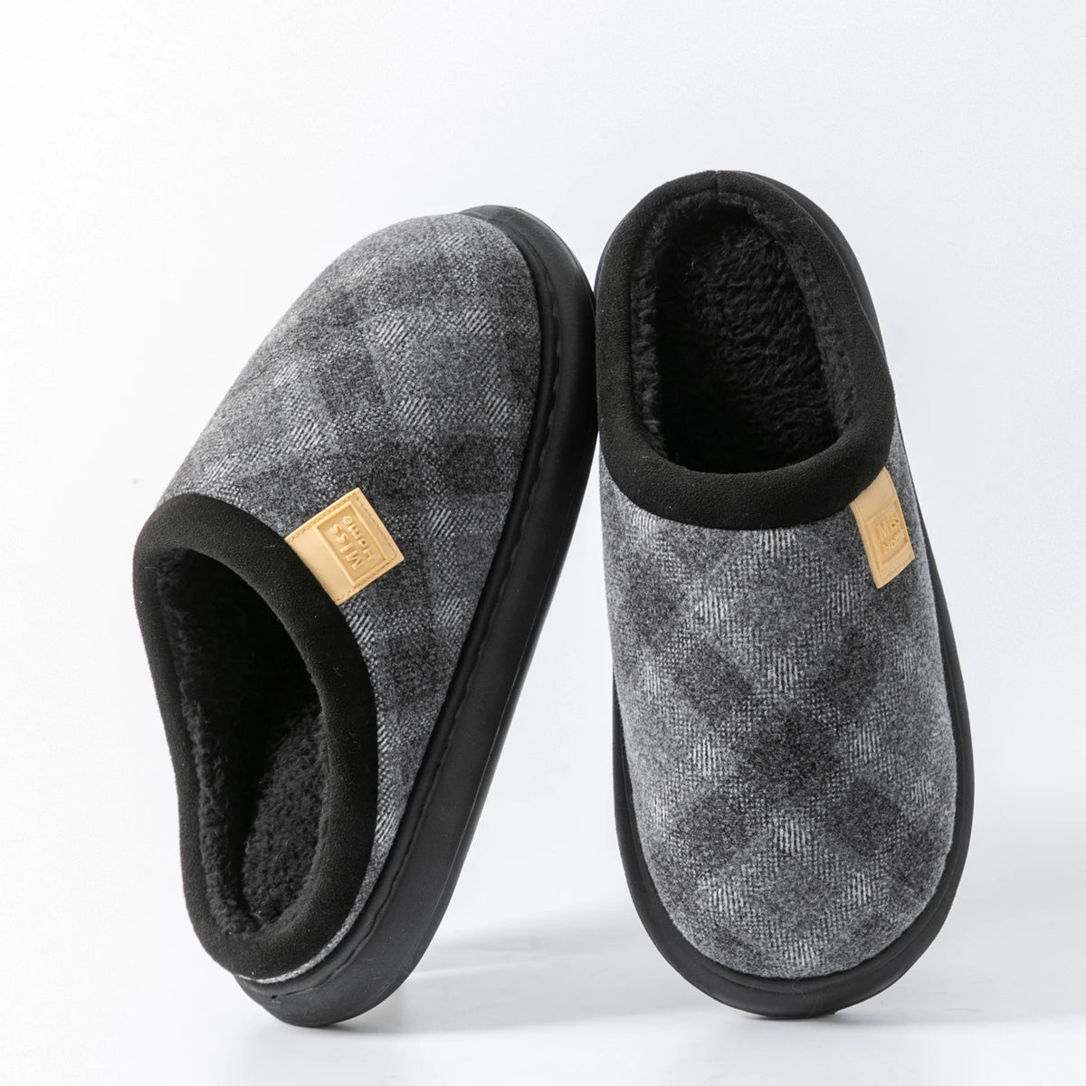 Men's Winter Slippers Non-slip Fleece-lined Thick Sole Comfortable Zpaxo GRAY 44-45