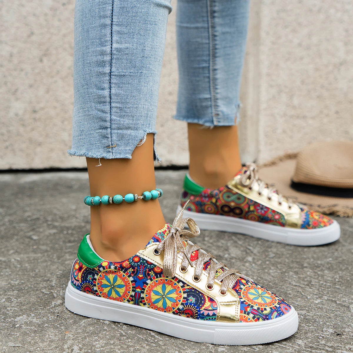 2024 Autumn New Women Fashion Printed Quality Low-Cut Flat Luxury Sneakers Women Comfortable Walking Shoes Zapatos De Mujer Zpaxo