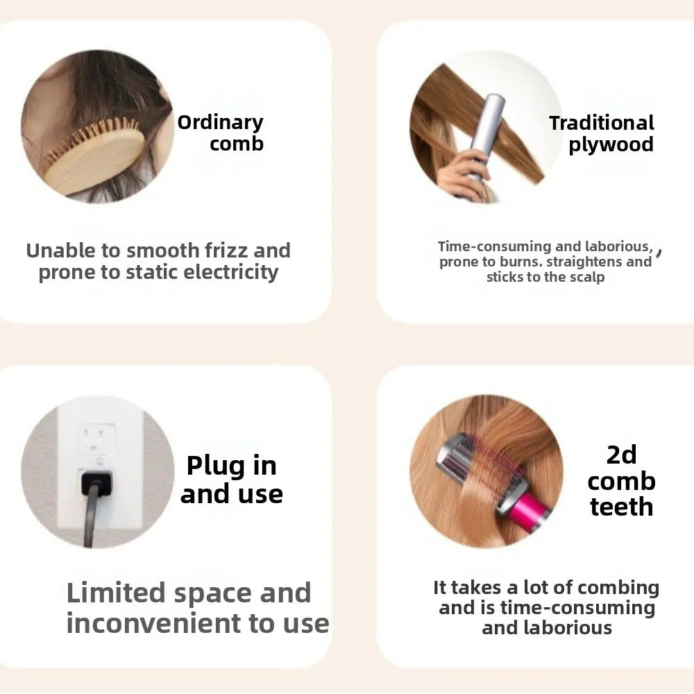 Multifunctional Electric Heating Hair Straightener Brush Portable Rechargeable Mini Straightener Hairdressing Tool Hot Comb Zpaxo