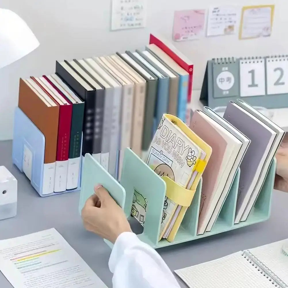4-Grid Bookends Stand – Desk Organizer for Books, CDs & Files Desk Organizer Stand Zpaxo