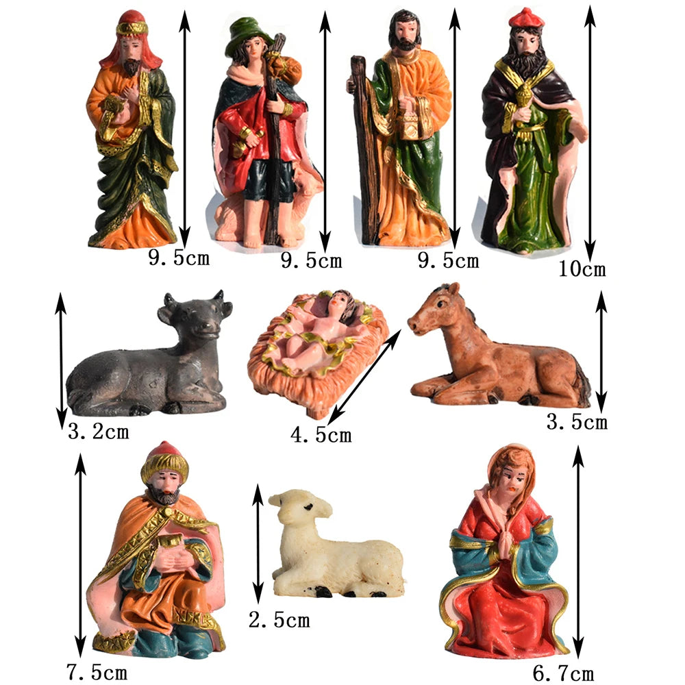 10Pcs Nativity Christ Figurines Set Christmas Nativity Scene Decoration Ornament Gifts Crafts Zpaxo 10Pcs