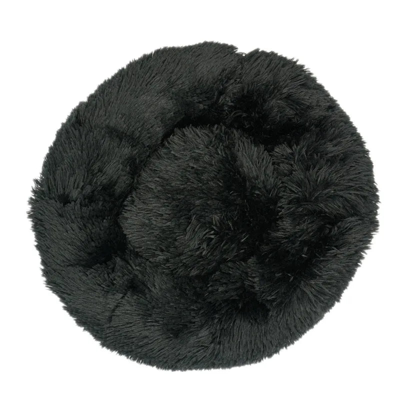 Round Pet Bed Soft Long Plush Winter Warm Sleeping Nest Large Medium