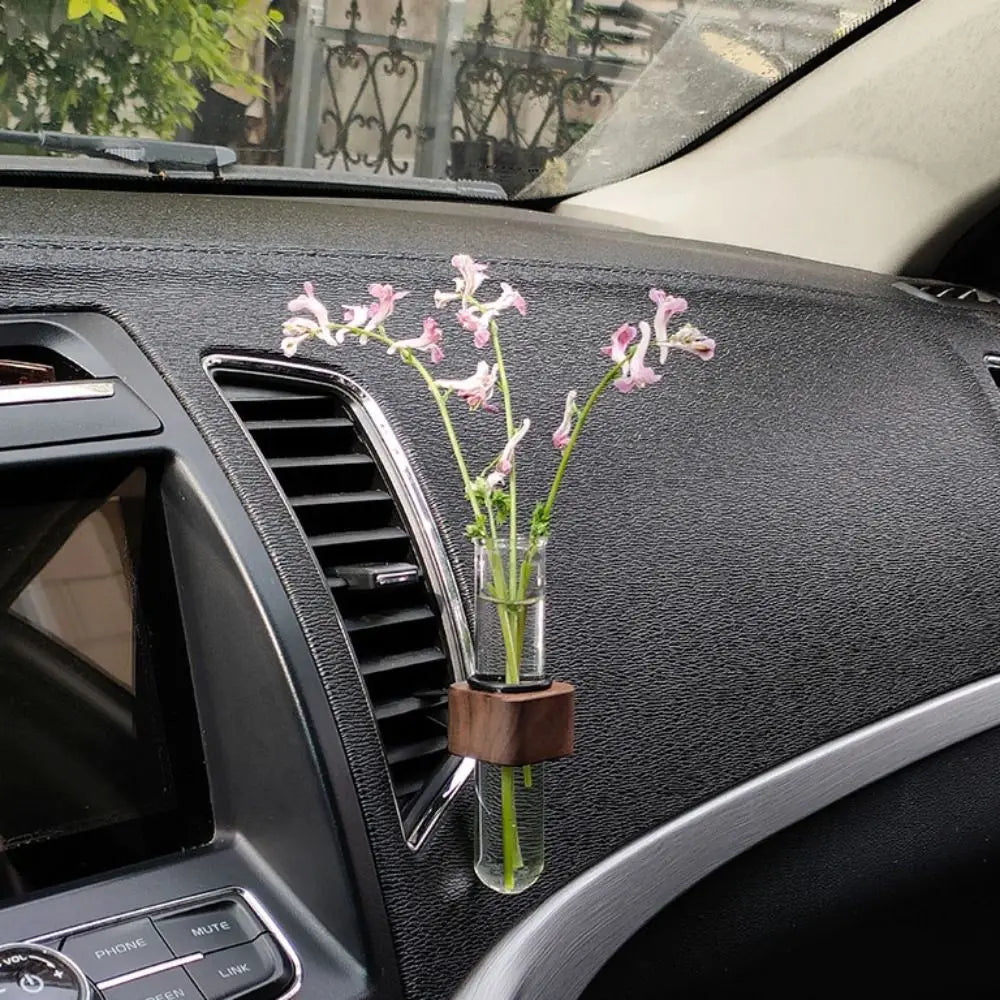 Secure Mini Car Flower Vase Clip Creative Elegant Vent Walnut Glass Zpaxo