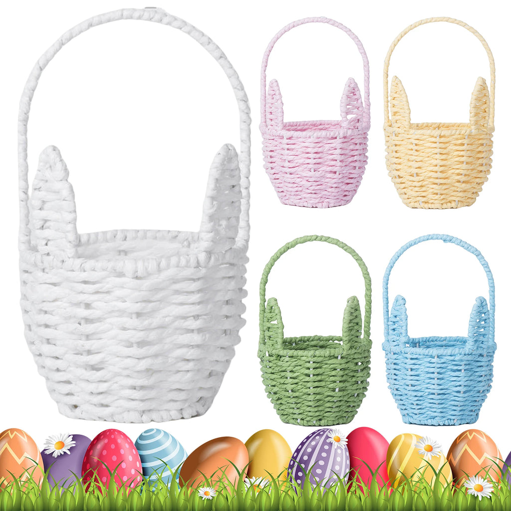 Easter Mini Handmade Rabbit Baskets Handle Cartoon Woven Ear