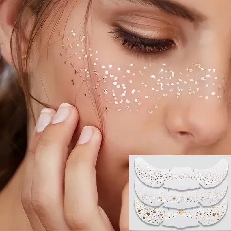 6 Sheets Stamping Freckles Makeup Patches Glitter Gold Fake Temporary