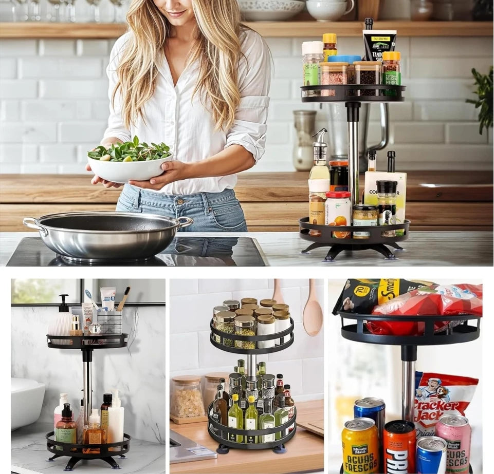 360° Rotation Carbon Steel Spice Rack Organizer Non-Skid Kitchen Storage Tray for Seasonings And Cans Efficient Spice Accessory Zpaxo