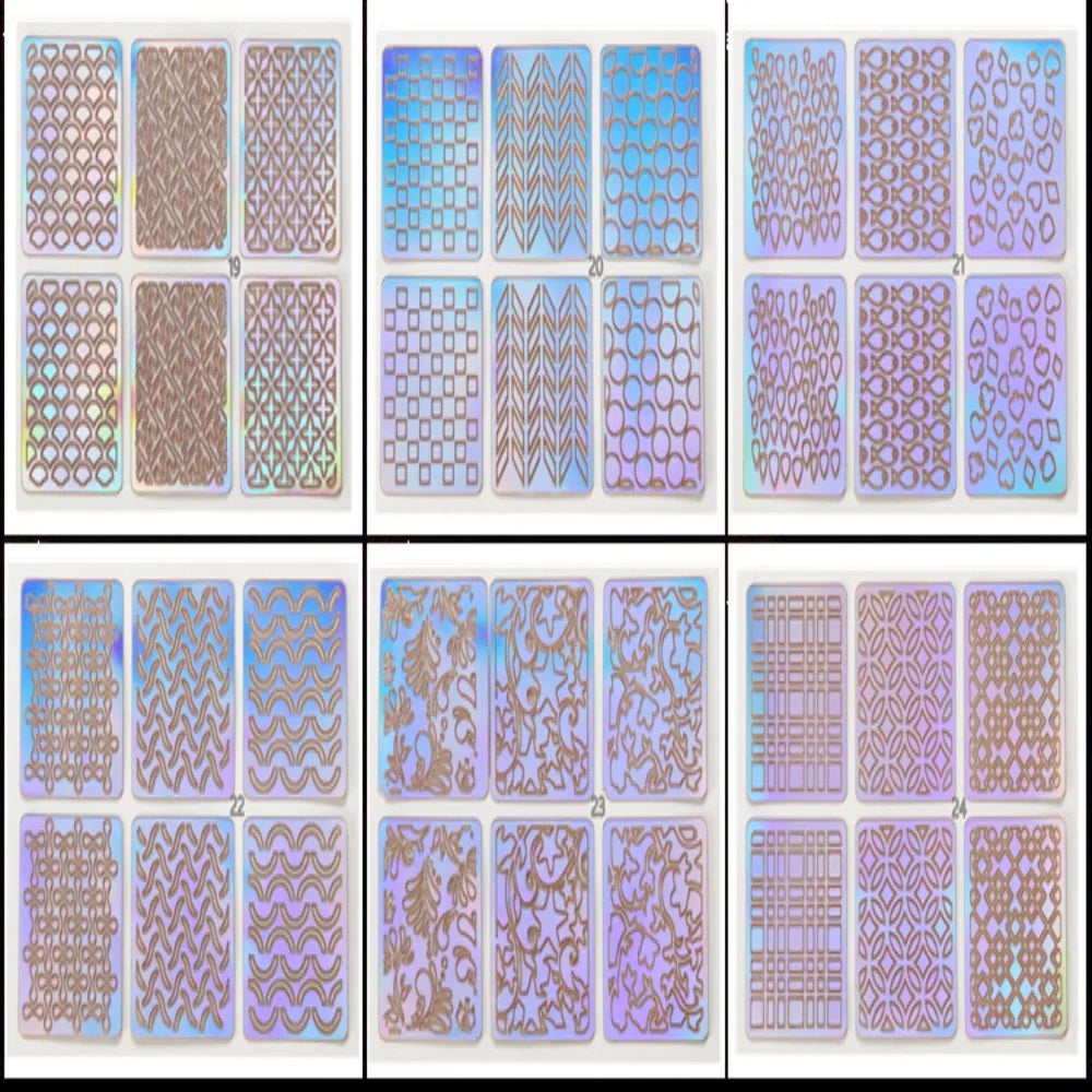 6 12 24 Laser Nail Sticker Hollow Adhesive Painting Template DIY Zpaxo