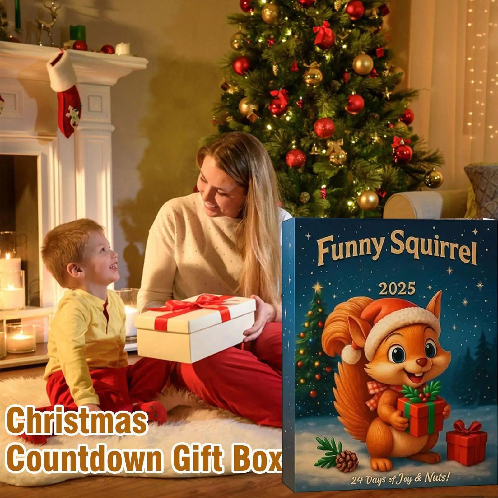 Christmas Advent Calendar 2025 Squirrel Themed 2D Acrylic Ornaments