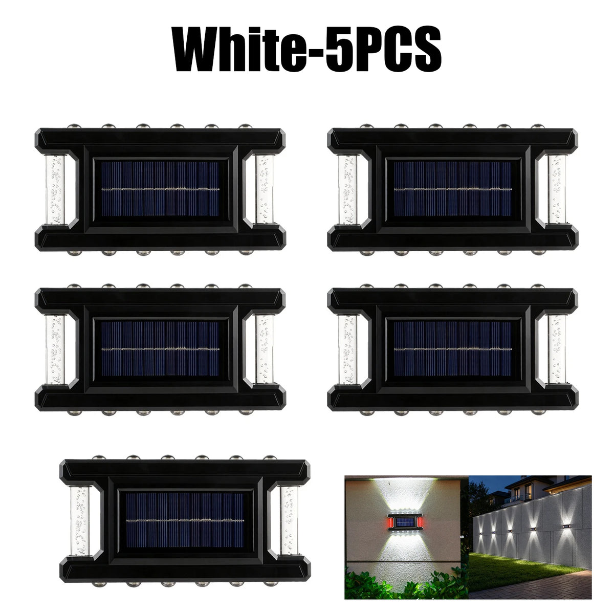 Outdoor Solar Wall Lamp Rainproof Design Garden Courtyard Light Fence Zpaxo White 5PCS