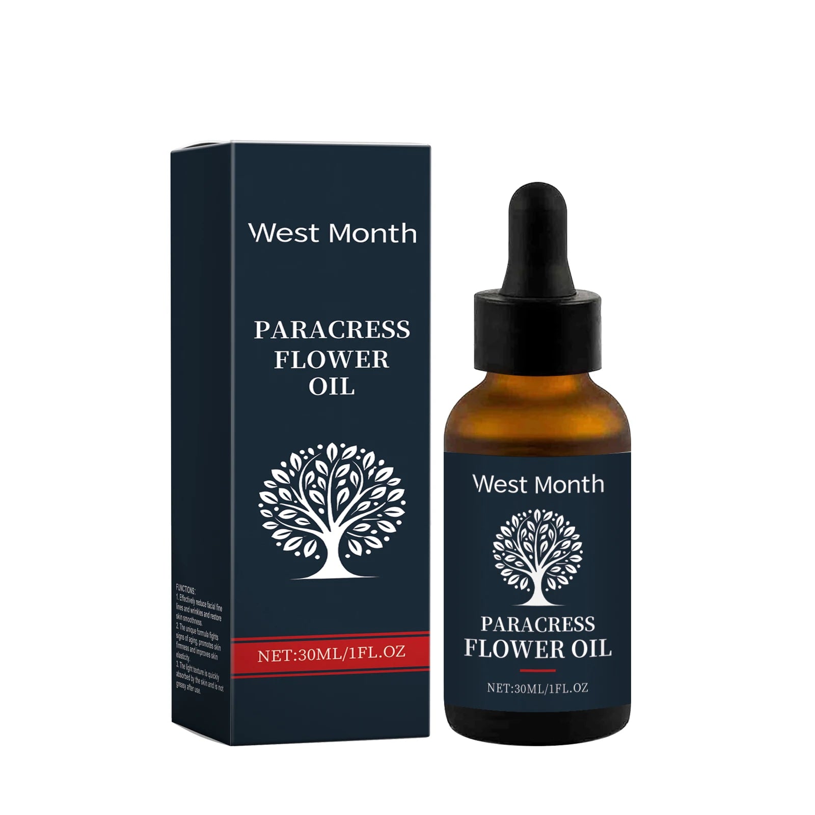WEST MONTH Paracress Flower Essence Oil Reduce Facial Fine Lines Wrinkles Light Texture Quickly Absorbed Not Greasy After Use Zpaxo 30ml boxed