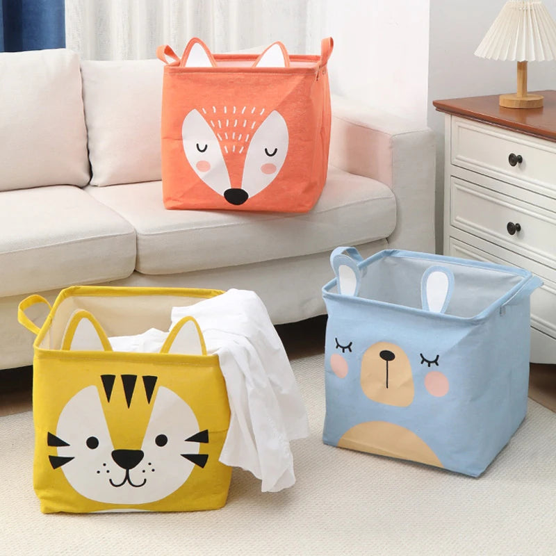 1Pc Multifunctional Storage Bag Cloth Cartoon Folding Toy Storage Box Dirty Clothes Basket Large Capacity Dustproof Zpaxo