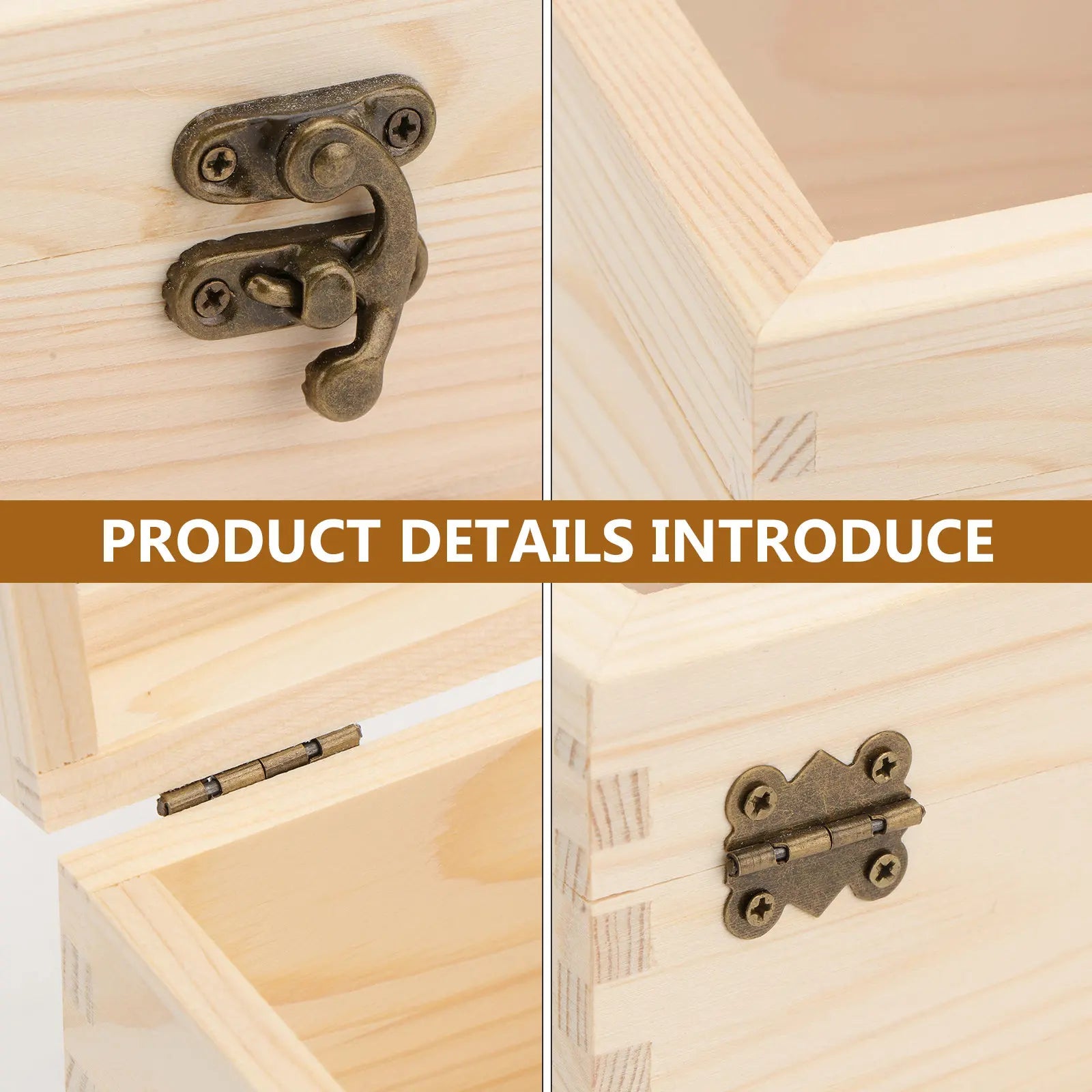 Wooden Box Classic Wood Glass Lid Lock Organizer Keepsake Crafts